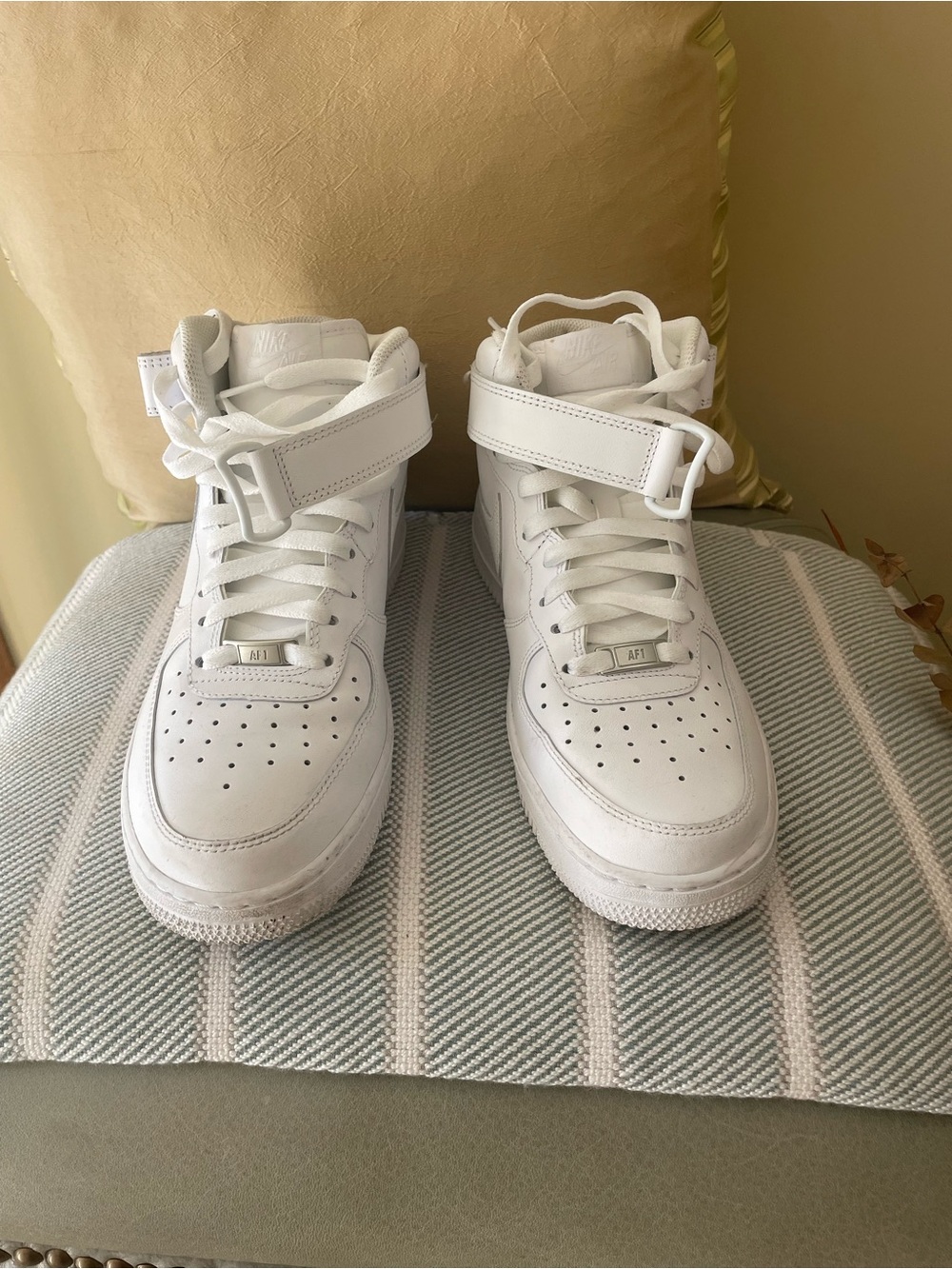 Nike Air Force 1 All-White High-Top Strap Sneakers